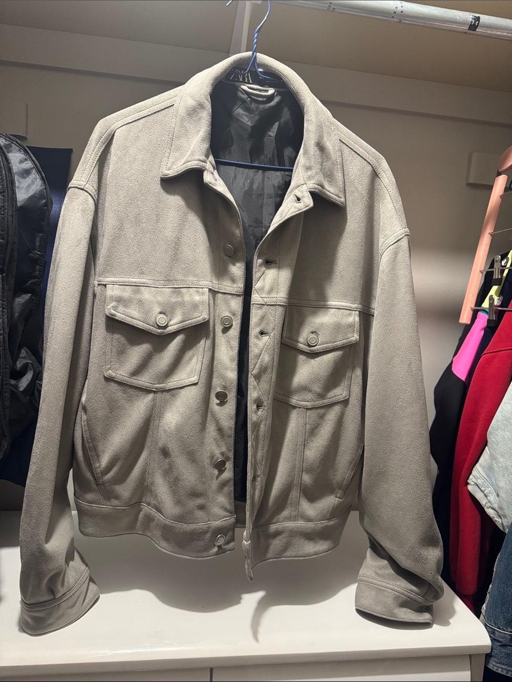 Zara Men's Light Beige Button-Up Shirt Jacket